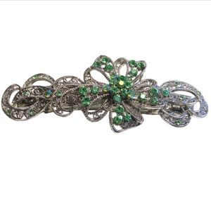 Silver Tone Floral & Crystal Statement Barrette